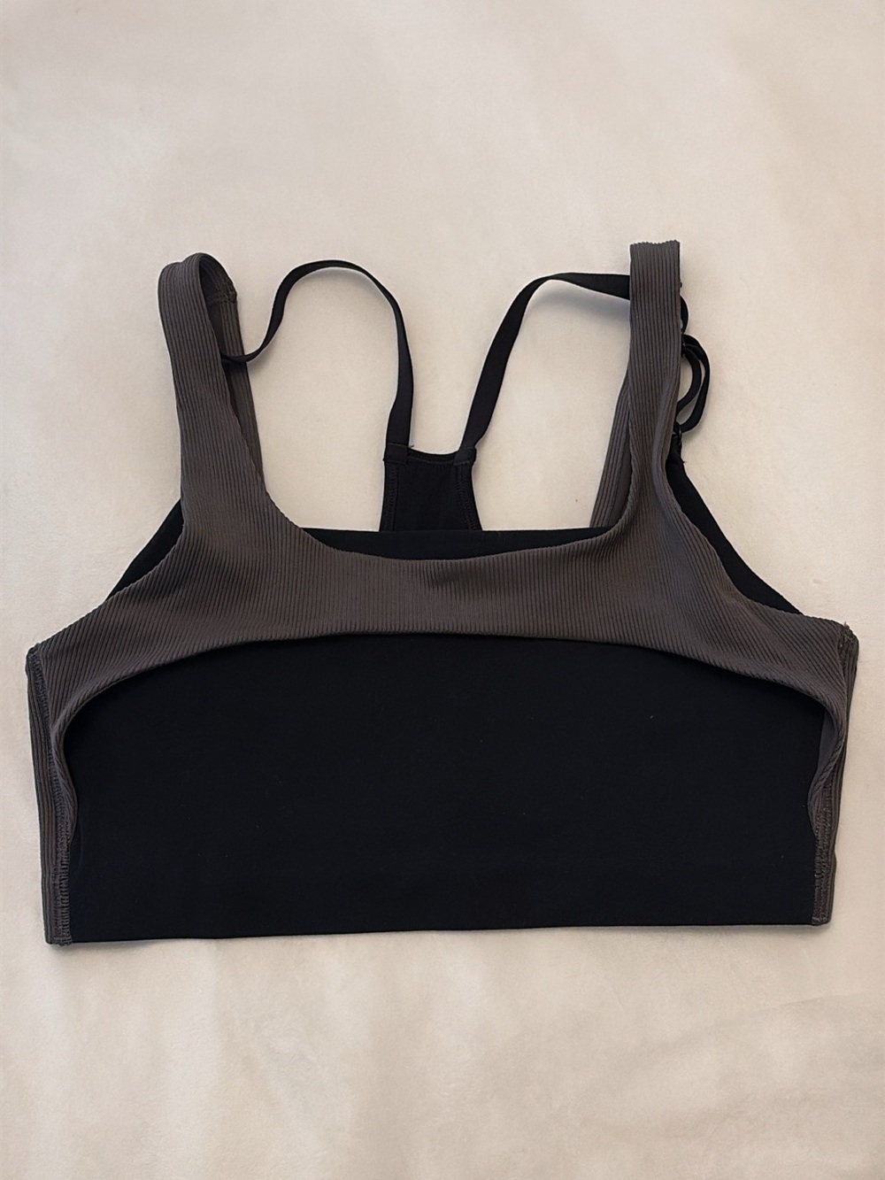 Nike Two-Tone Black and Dark Gray Ribbed Sports Bralette